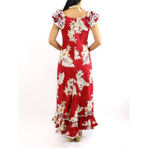 NWT Pacific Legend Hibiscus Red & White Hawaiian Ruffle Long Muumuu Dress XL - Picture 9 of 16